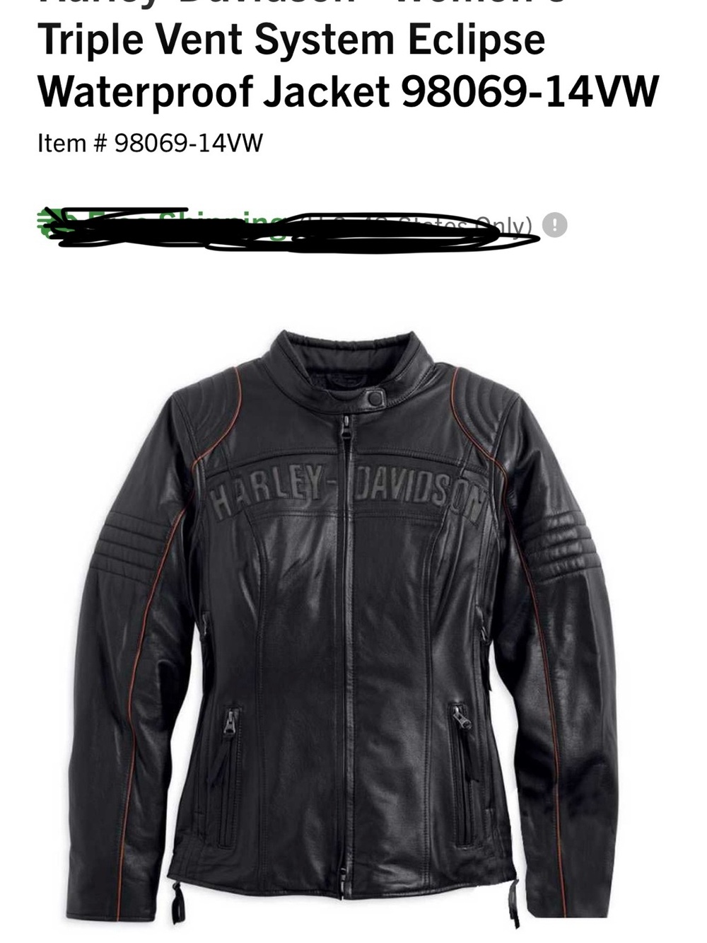 Harley-Davidson Black Leather Jacket with Red Piping